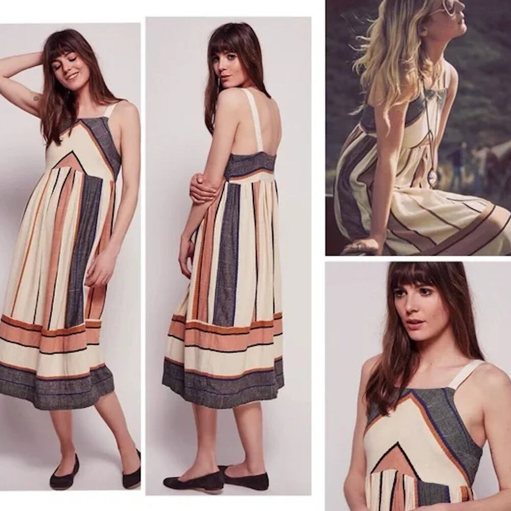 NWT *RARE* Free People Navy Striped Boho Festival Midi Dress  – XS/Small